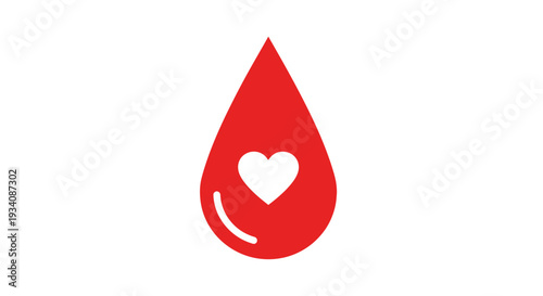 A symbolic red blood drop with a heart, representing love, health and well-being