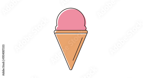 A vibrant cartoon illustration of a single scoop ice cream cone against a white backdrop