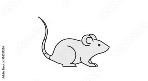 A simple line drawing of a mouse standing on its hind legs looking to the right on a white background