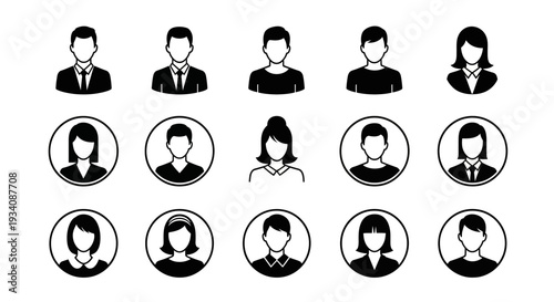 A collection of diverse human head and bust silhouettes showcasing various hairstyles and profiles against a white background.
