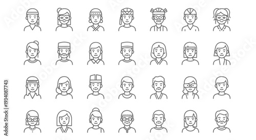 A collection of diverse human head and bust silhouettes showcasing various hairstyles and profiles against a white background.