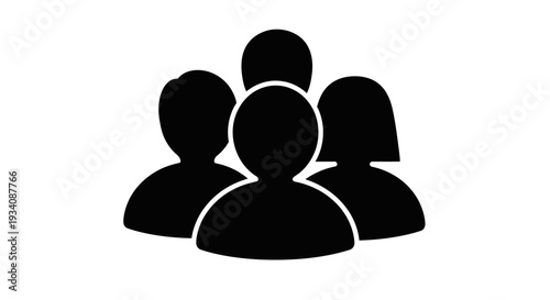 Stylized black silhouettes representing a group of diverse people or a community.