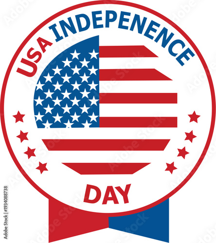 U S A Independence Day badge with American flag and ribbon