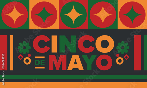 Cinco de Mayo in Mexico. Traditional mexican fiesta in May. National happy holiday with carnival, festival and parade. Latin american and spanish pattern. Illustration with sombrero. Vector poster