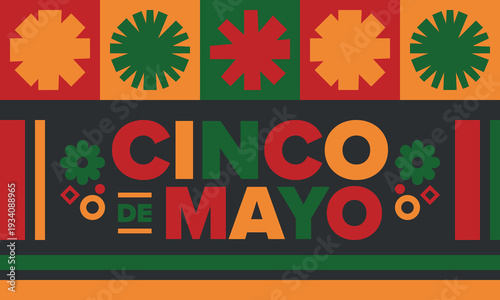 Cinco de Mayo in Mexico. Traditional mexican fiesta in May. National happy holiday with carnival, festival and parade. Latin american and spanish pattern. Illustration with sombrero. Vector poster