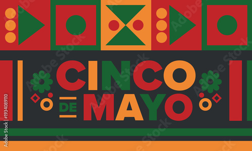 Cinco de Mayo in Mexico. Traditional mexican fiesta in May. National happy holiday with carnival, festival and parade. Latin american and spanish pattern. Illustration with sombrero. Vector poster