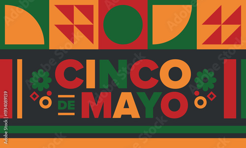 Cinco de Mayo in Mexico. Traditional mexican fiesta in May. National happy holiday with carnival, festival and parade. Latin american and spanish pattern. Illustration with sombrero. Vector poster