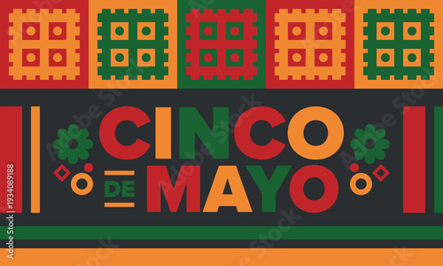 Cinco de Mayo in Mexico. Traditional mexican fiesta in May. National happy holiday with carnival, festival and parade. Latin american and spanish pattern. Illustration with sombrero. Vector poster