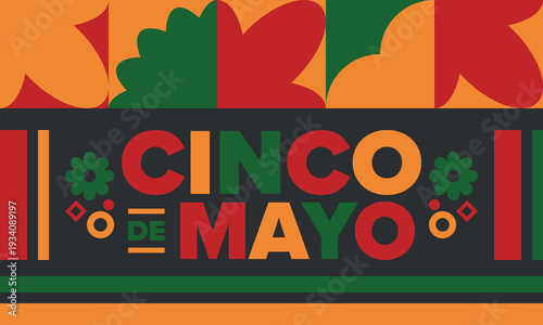 Cinco de Mayo in Mexico. Traditional mexican fiesta in May. National happy holiday with carnival, festival and parade. Latin american and spanish pattern. Illustration with sombrero. Vector poster