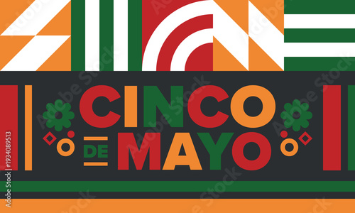 Cinco de Mayo in Mexico. Traditional mexican fiesta in May. National happy holiday with carnival, festival and parade. Latin american and spanish pattern. Illustration with sombrero. Vector poster