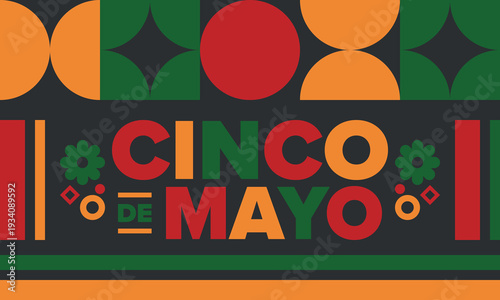 Cinco de Mayo in Mexico. Traditional mexican fiesta in May. National happy holiday with carnival, festival and parade. Latin american and spanish pattern. Illustration with sombrero. Vector poster