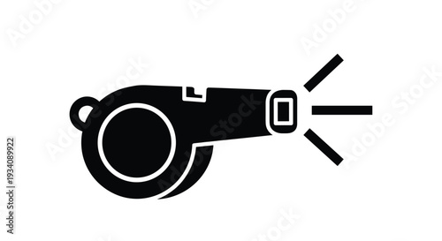 Black silhouette icon of a referee or coach's whistle blowing, with lines indicating sound, symbolizing sports, commands, and alerts.