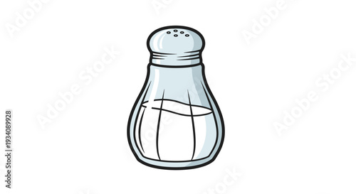 Simple cartoon-style drawing of a clear glass salt shaker, a common tabletop condiment for seasoning food in kitchens and restaurants.