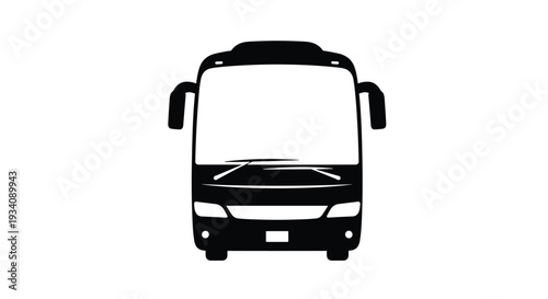 Black silhouette icon showing the front view of a tour bus or public transport coach, a symbol for travel and transportation.