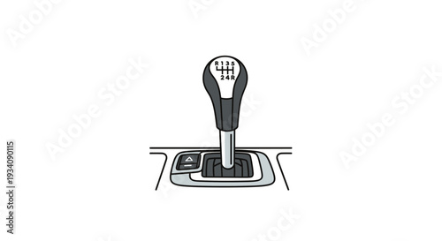 Detailed illustration of a manual car gear shift with a five-speed transmission pattern shown on the top of the knob.