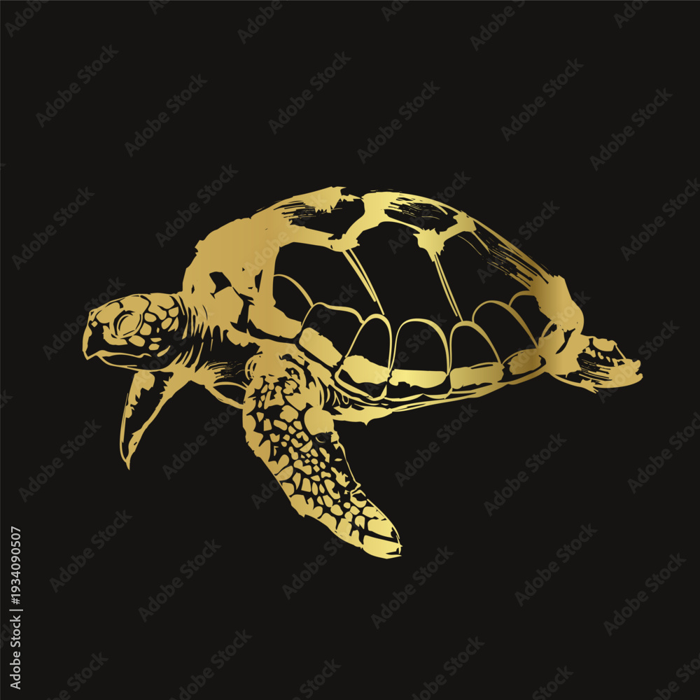 Fototapeta premium turtle japanese chinese golden vector ink traditional asian design isolated