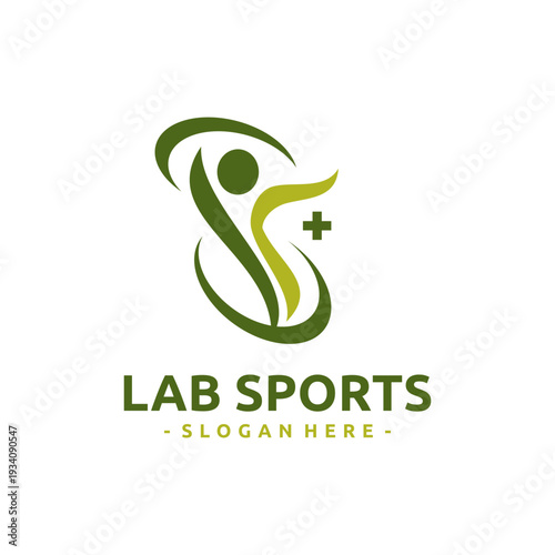 Lab Sports Health and Fitness Logo Design Vector. Concept of sports clinics, fitness centers, rehabilitation facilities, medical laboratories.