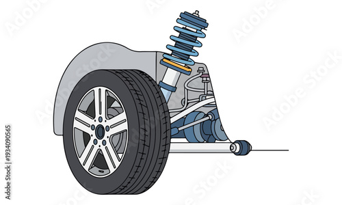 Automotive Wheel, Tire, and Shock Absorber Suspension Diagram