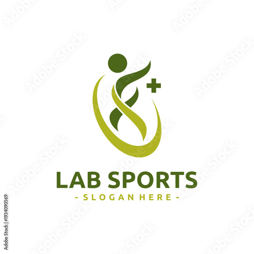 Lab Sports Health and Fitness Logo Design Vector. Concept of sports clinics, fitness centers, rehabilitation facilities, medical laboratories.