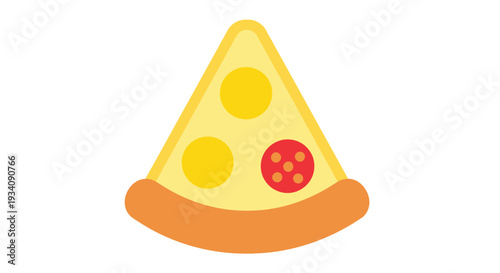 A colorful illustration of a triangular pizza slice with cheese and pepperoni