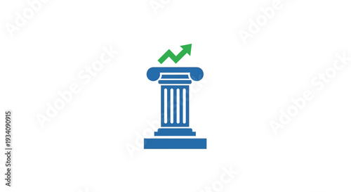 A pillar representing growth and success with an upward arrow for financial progress