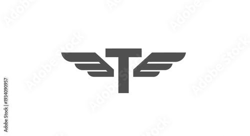 A stylized emblem design featuring the letter T integrated with winged elements on white background