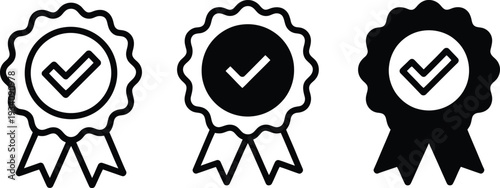 Variations of a badge or award icon with a checkmark.