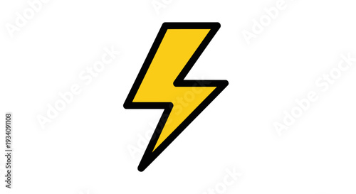 A Yellow Lightning Bolt Icon with Black Outline on a Plain White Background Design