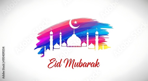 Eid mubarak greeting with mosque silhouette