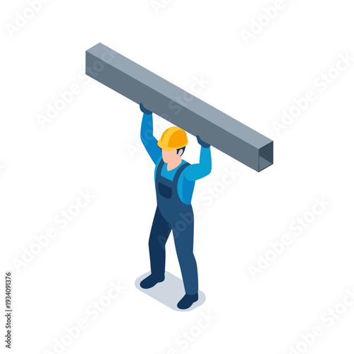 Man Lifting Heavy Metal Beam Isometric.