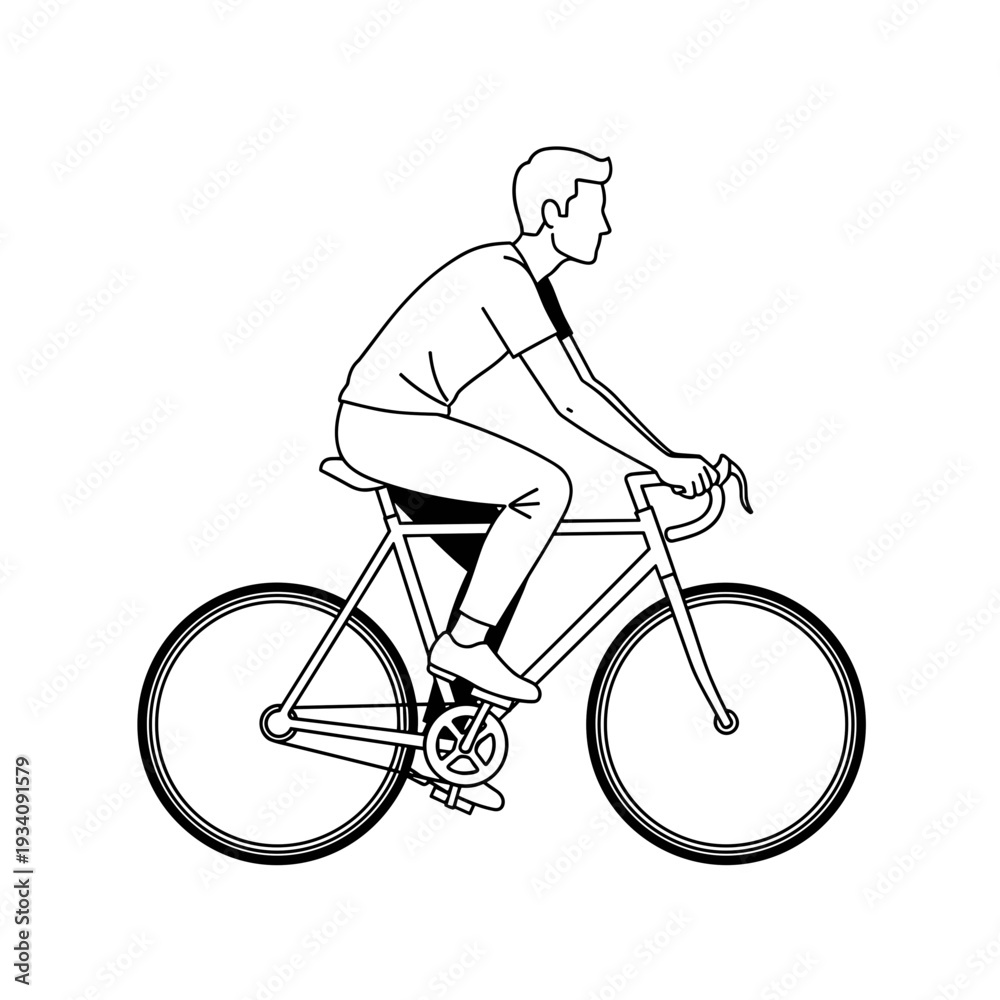 Obraz premium Man Riding Bicycle Side View Illustration.