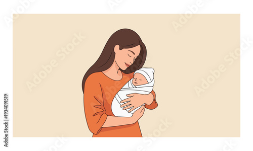 Mother holding swaddled newborn baby
