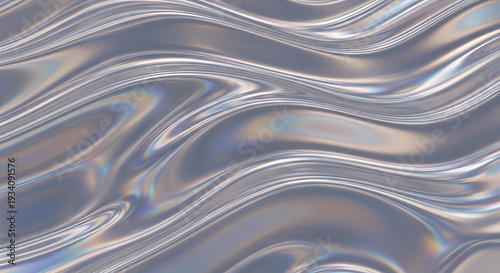 Bild auf Leinwand Smooth, wavy, iridescent metallic surface with subtle rainbow reflections, abstr