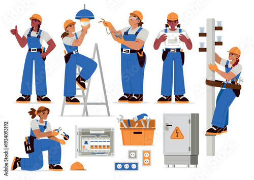 Electricians Isometric Character and Equipment Full Set
