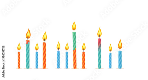birthday, candle, candles, colorful, celebration, party, cake, flame, wax, glow, light, festive, decoration, anniversary, event, wish, bright, vector, illustration, icon, symbol, graphic, design, clip