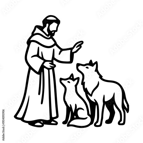 St. Francis of Assisi and animals Line Art