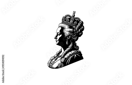 Catherine the Great Empress Silhouette, Historical Russian Monarchy Vector Sticker, Powerful Women in History Illustration