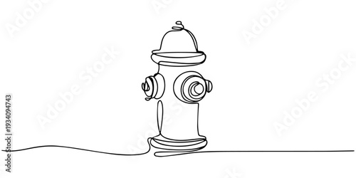 fire hydrant continuous one line drawing, Fire hydrant isolated on white background. One line continuous fire hydrant. Line art outline vector illustration, Fire hydrant isolated on white background.
