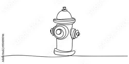 fire hydrant continuous one line drawing, Fire hydrant isolated on white background. One line continuous fire hydrant. Line art outline vector illustration, Fire hydrant isolated on white background.