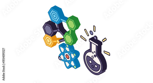 Depiction of Scientific Concepts: Chemistry, Molecules, Atoms, and Laboratory Flasks