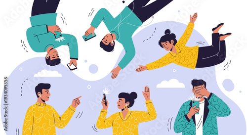 Digital Life & Social Media: Dynamic Illustration of Young People Using Smartphones, Connecting, and Interacting with Technology