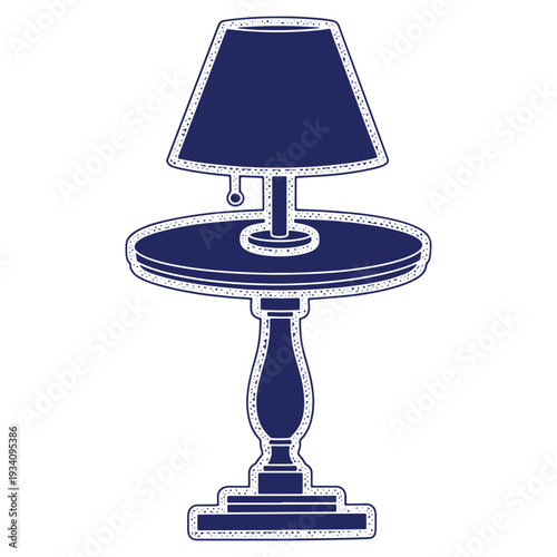 Elegant navy blue bedside table lamp vector illustration for home decor websites and interior design publications enhancing visual appeal
