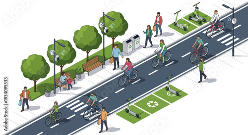 Urban Eco-Friendly Transportation: Bikes, Scooters, and Pedestrians in a Green City