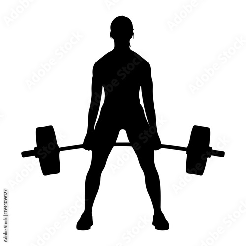Weightlifter Silhouette Lifting Barbell - Fitness Flat Design Vector Illustration