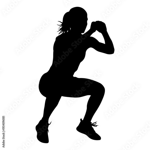 Woman doing squat exercise, fitness silhouette, action pose vector illustration