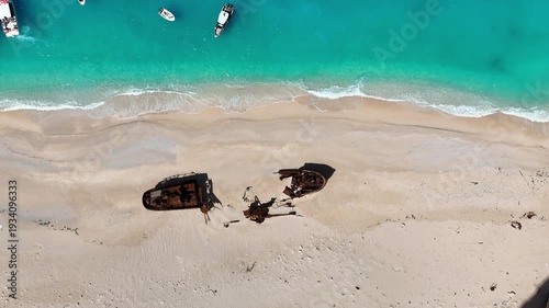 Aerial view of Navagio Beach or Shipwreck Beach. Zakynthos, Greece