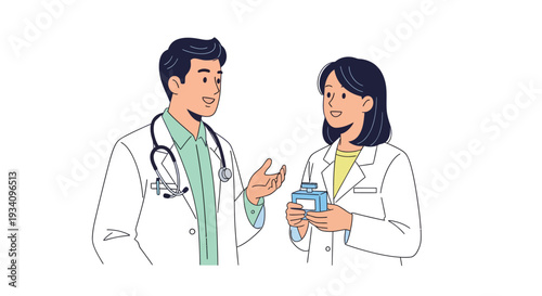 Doctor and nurse discussing medication in a hospital setting
