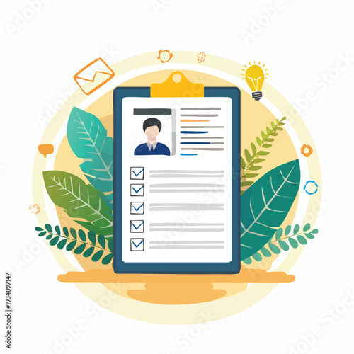 Resume concept illustration with leaves and icons