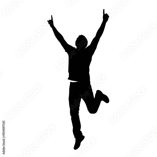Man Jumping with Arms Raised Silhouette.
