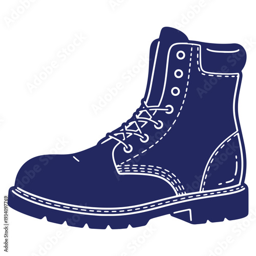 Illustration of a Blue Work Boot for Construction and Outdoor Activities in Vector Format